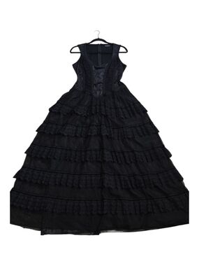 Sinister Black Tiered Lace Maxi Dress - Romantic Evening Gown Gothic Dress
